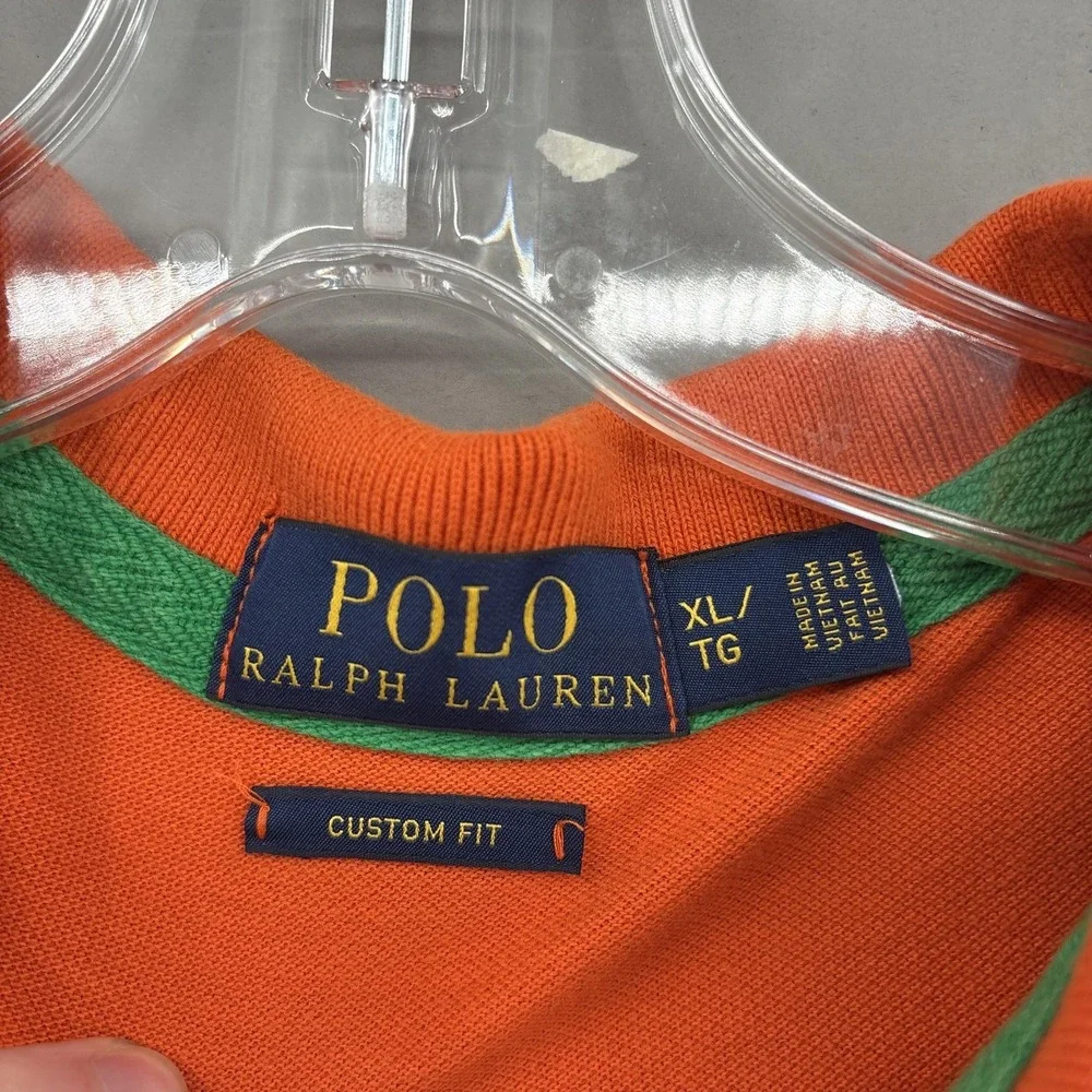 Polo Ralph Lauren Shirt Mens XL Orange Yellow Big Pony Custom Fit Pique 3 Patch